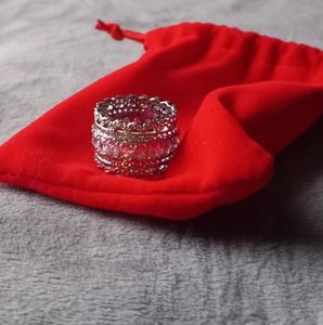 ***925 Sterling Silver Stacked Diamond Wide Ring